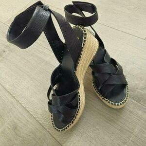 Womens Black Espadrille Wedge Sandals with Ankle Tie Franco Sarto